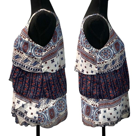 Live & Let Live Ruffled Tank Top 3 Tier Pullover Boho Paisley Print Women’s PM - Picture 2 of 9